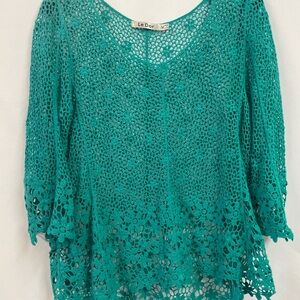 Le Dor Lace Camisole Coverup/Chic, Sz M: Color Teal- Crocheted Semi-Sheer
